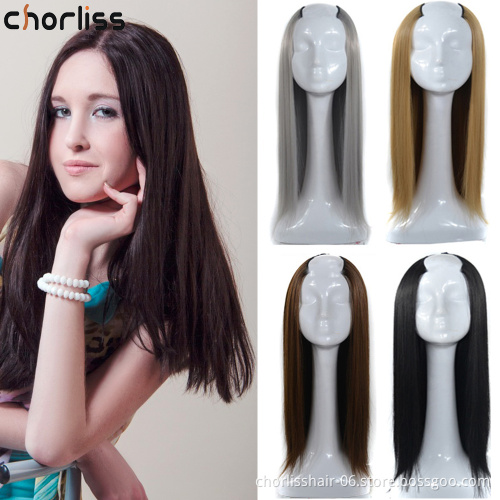 Wholesale 24''Ombre Long Straight Blonde Black Blue U Part Half Wig for Full Head Synthetic Hair Wigs For Woman